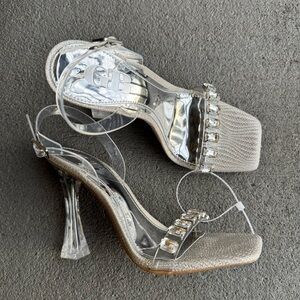 GB Silver-Lining Clear Jewel Ornamented Slingback Dress Sandals 7M